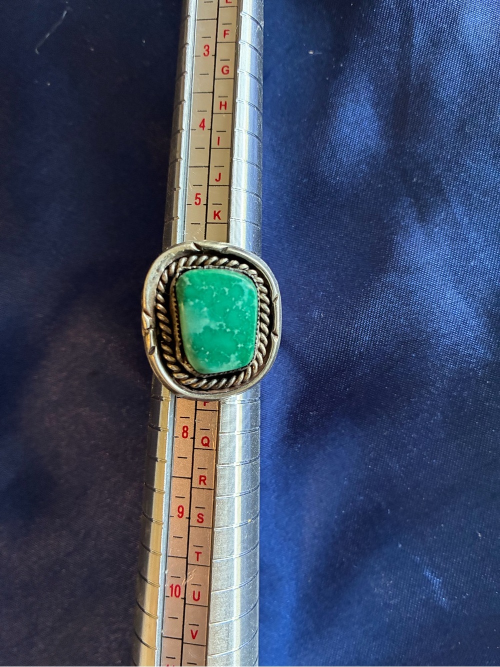 Source Unknown Silver Ring with Bright Green Turquoise